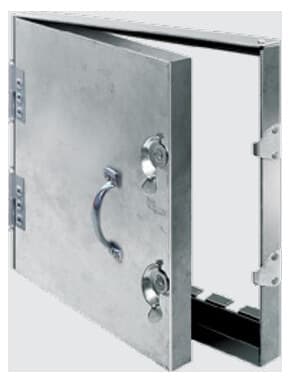 Duct access door with continuous piano hinge and camlock.