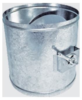 Round volume control damper in galvanized steel with external quadrant.
