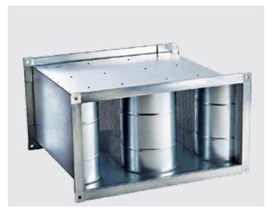 Rectangular sound attenuator with acoustic splitters.